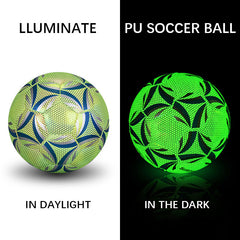 Glow-in-the-dark soccer ball with geometric panel design