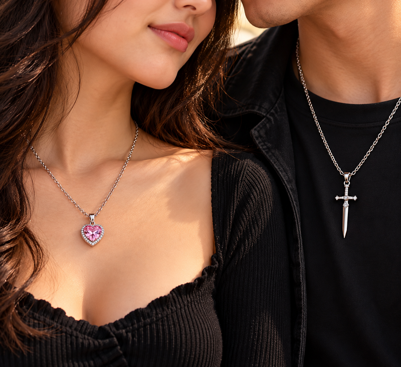 HYNQORA Heart & Dagger Couples Pendant Necklace