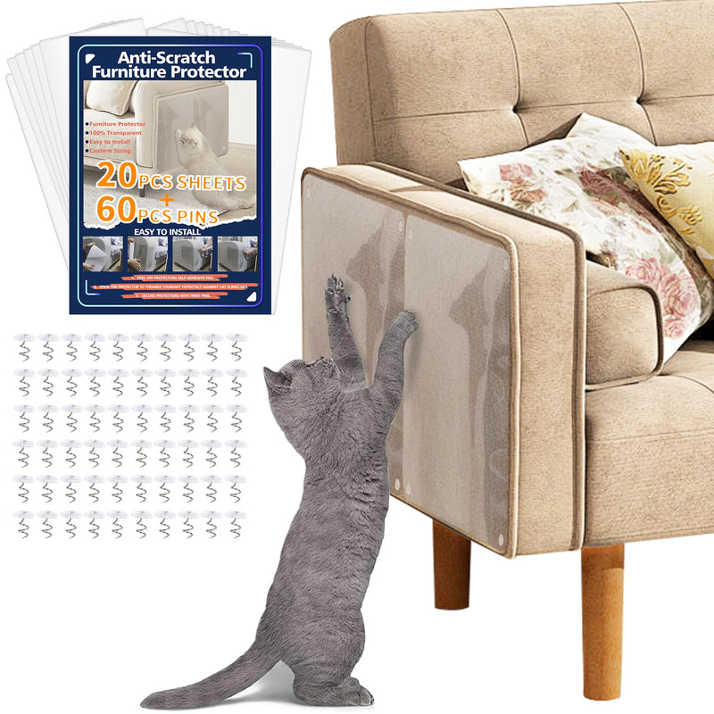 20-Pack Clear Cat Scratch Furniture Protectors + 60 Pins