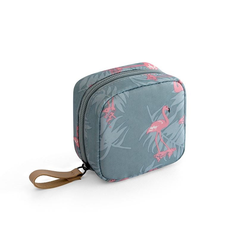 Travel Makeup Pouch with Zip Closure — Blue Flamingo