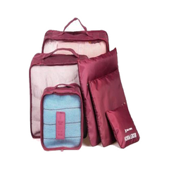 6-Piece Travel Packing Cubes & Pouch Set — Wine Red