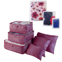 9-Piece Travel Packing Cube, Pouch & Storage Bag Set — Burgundy